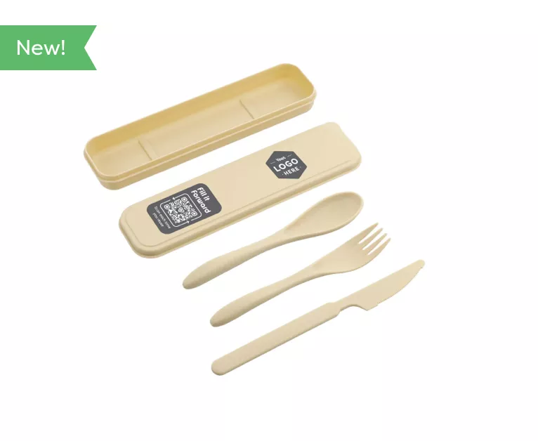 Bamboo Fiber Cutlery Set with a Fork, Spoon, and PP.