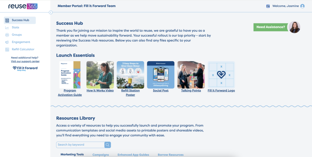 Reuse365 Member Portal: Success Hub Dashboard